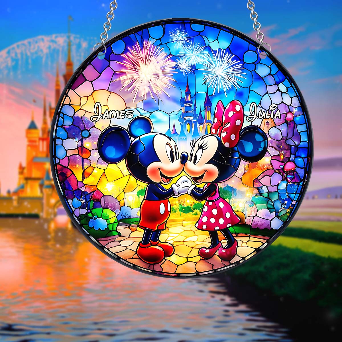Cute Couple - Personalized Mouse Window Hanging Suncatcher Ornament