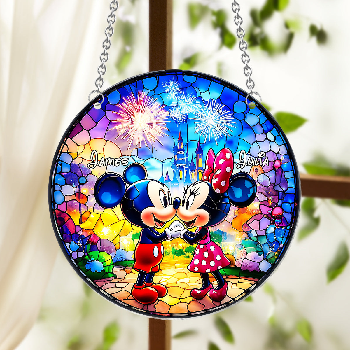 Cute Couple - Personalized Mouse Window Hanging Suncatcher Ornament