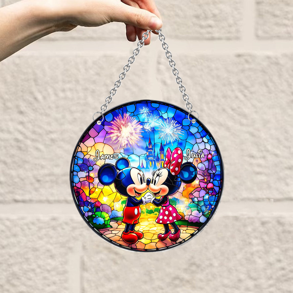 Cute Couple - Personalized Mouse Window Hanging Suncatcher Ornament