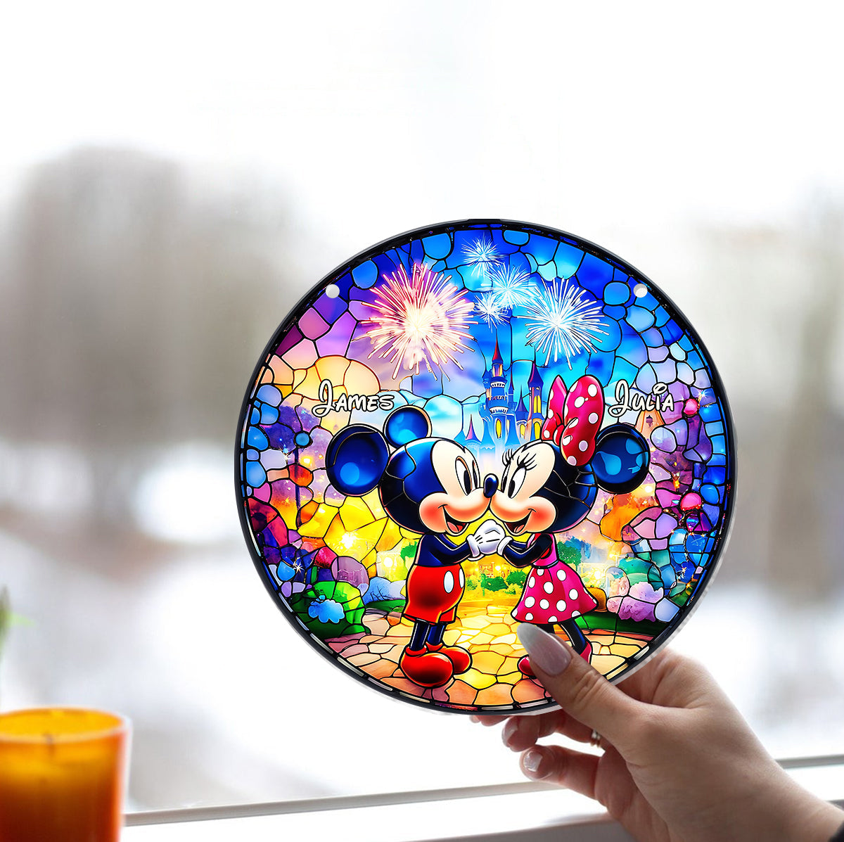 Cute Couple - Personalized Mouse Window Hanging Suncatcher Ornament