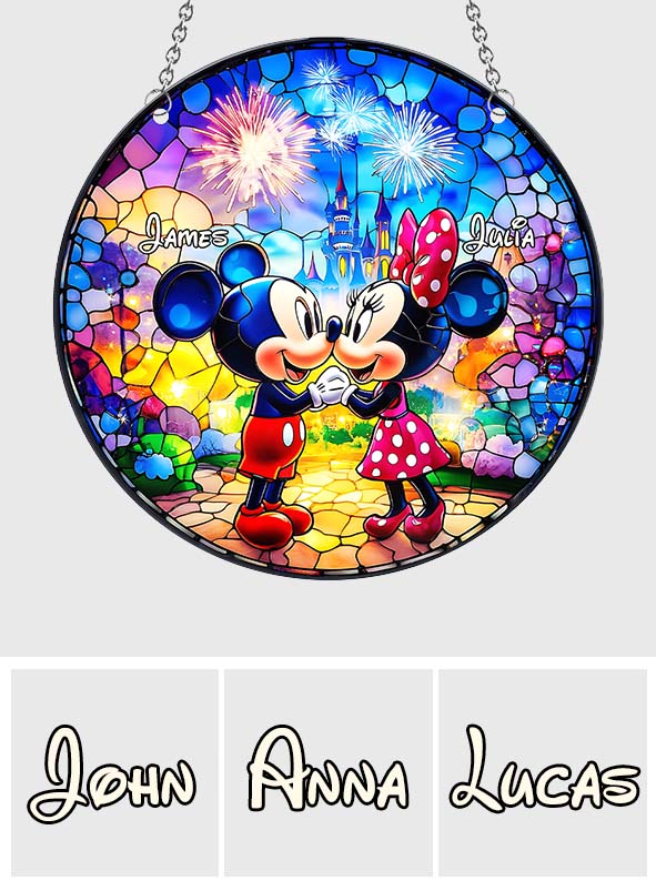 Cute Couple - Personalized Mouse Window Hanging Suncatcher Ornament