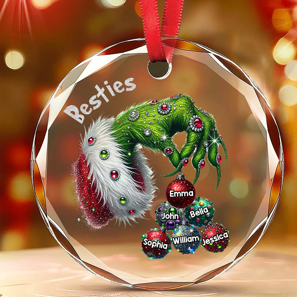 Merry Christmas - Personalized Bestie Round Shaped Glass Ornament