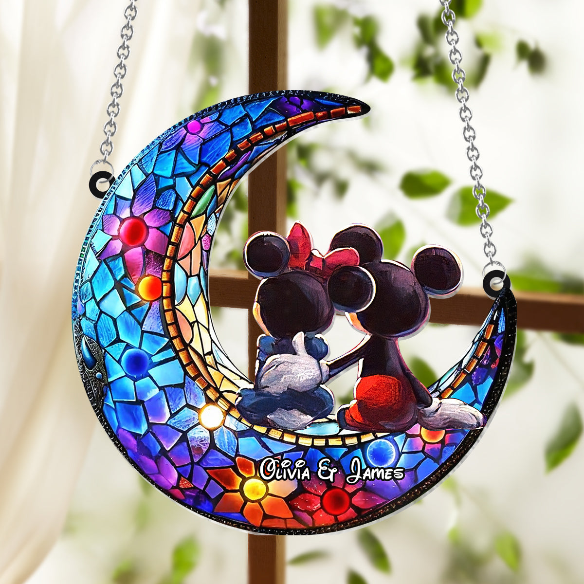 Over The Moon - Personalized Mouse Window Hanging Suncatcher Ornament