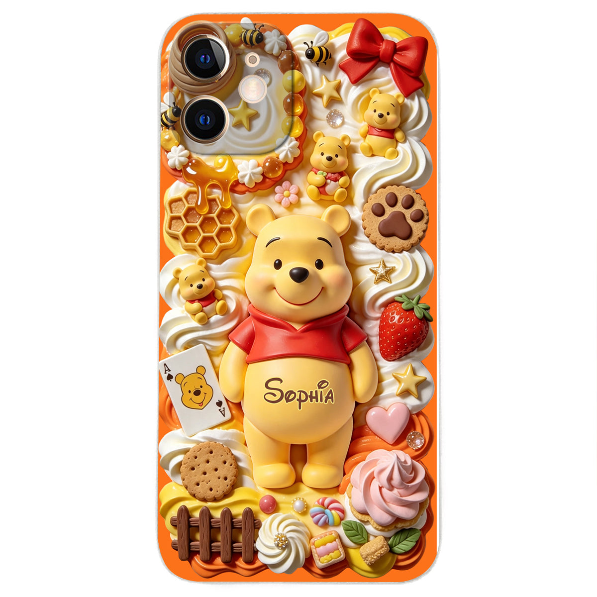 Sweet Bear - Personalized Yellow Bear 3D Embossed Leather Phone Case