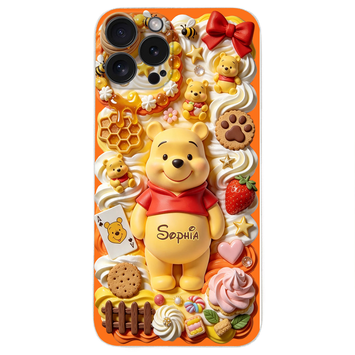 Sweet Bear - Personalized Yellow Bear 3D Embossed Leather Phone Case