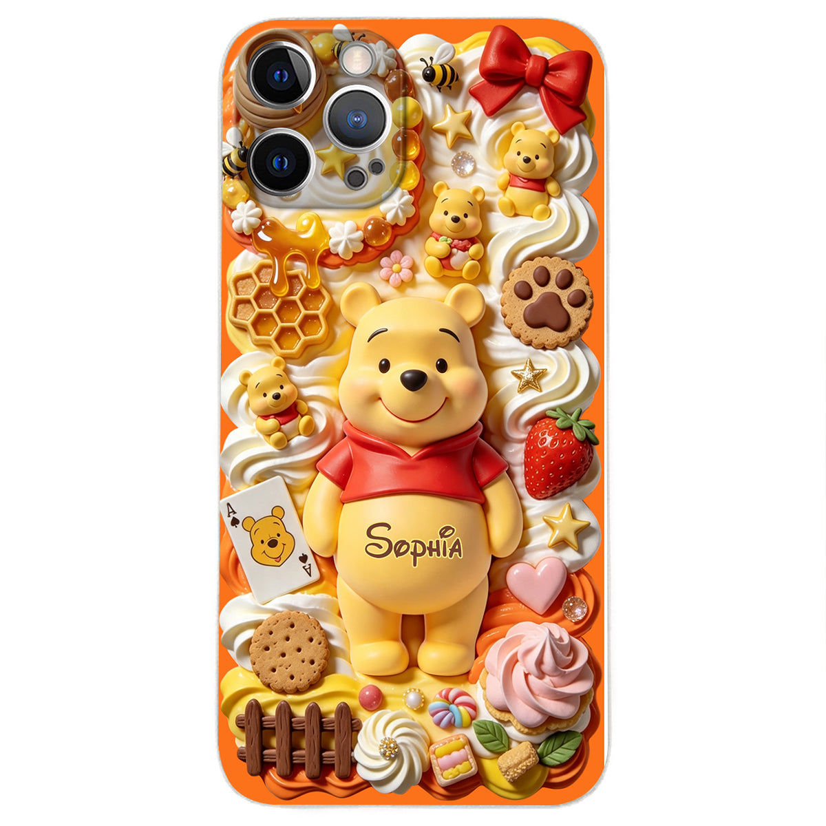 Sweet Bear - Personalized Yellow Bear 3D Embossed Leather Phone Case
