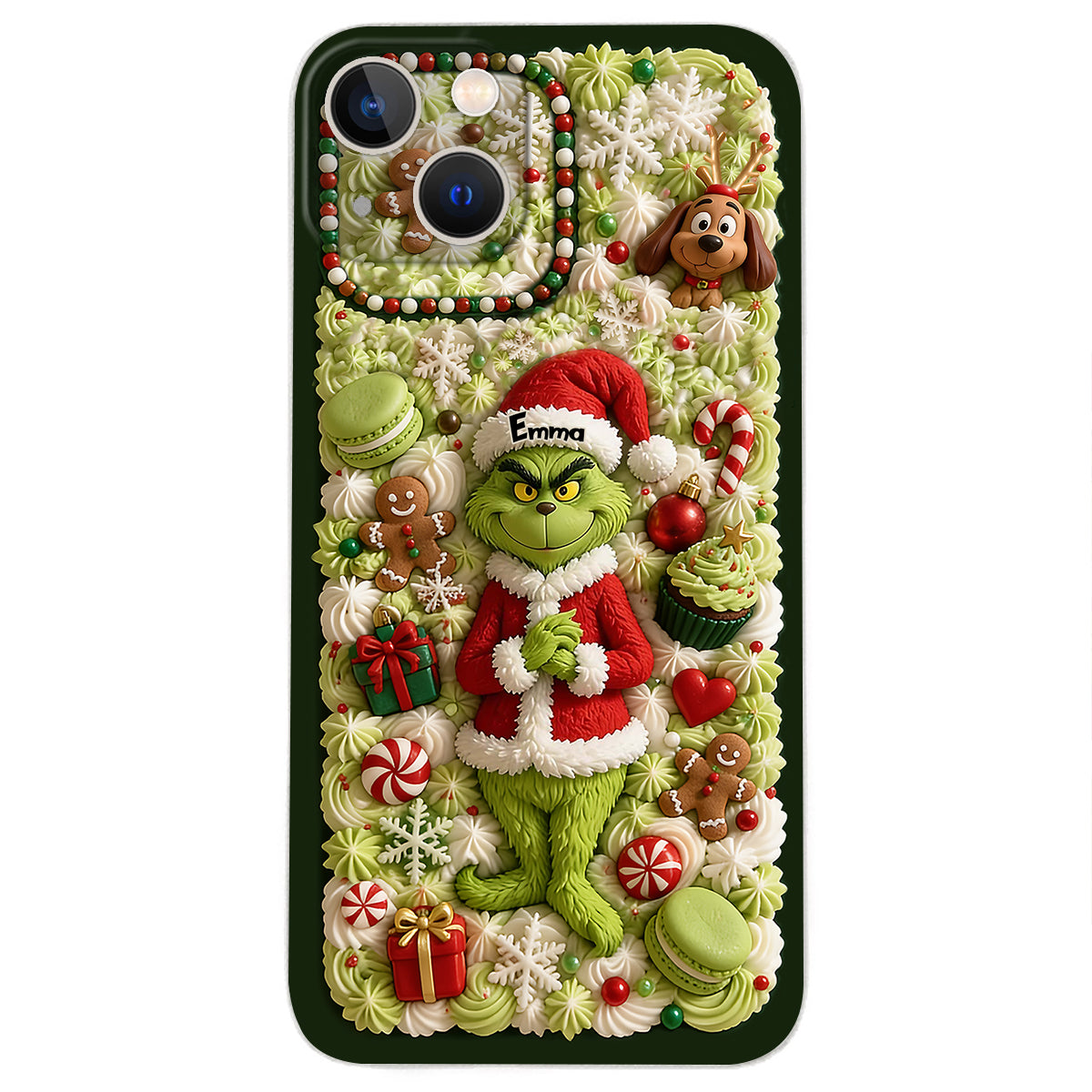 Christmas Green Character - Personalized Stole Christmas 3D Embossed Leather Phone Case
