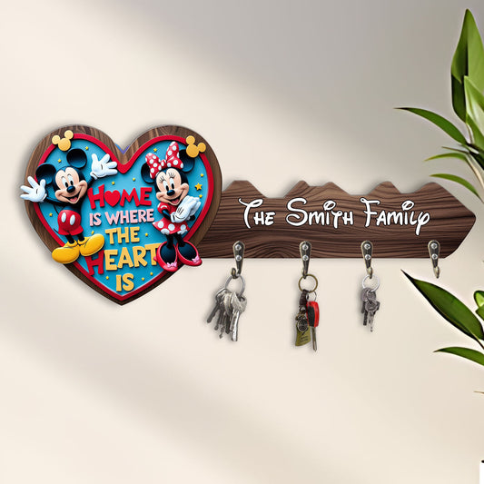 Home Is Where The Heart Is - Personalized Mouse Custom Shaped Key Rack