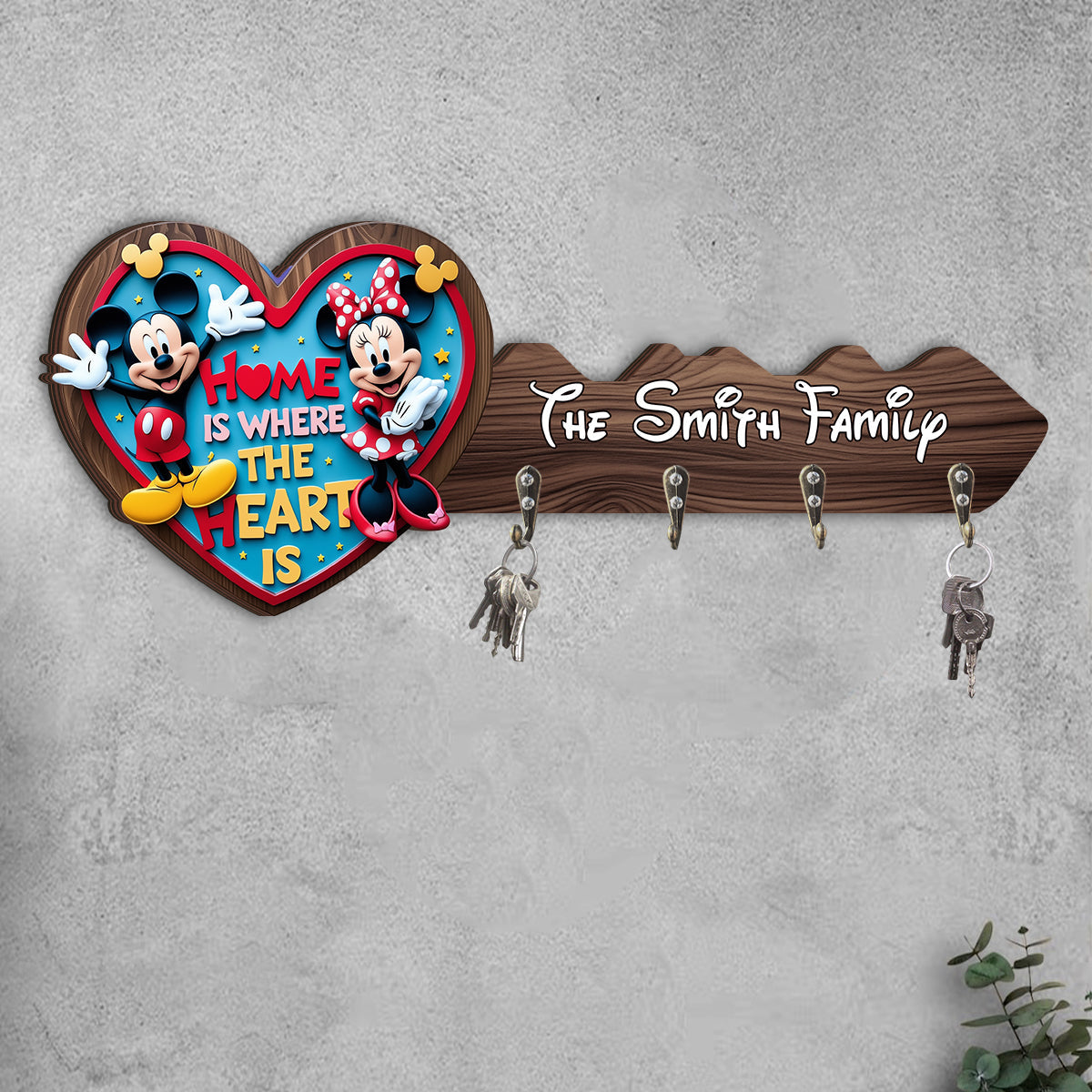 Home Is Where The Heart Is - Personalized Mouse Custom Shaped Key Rack