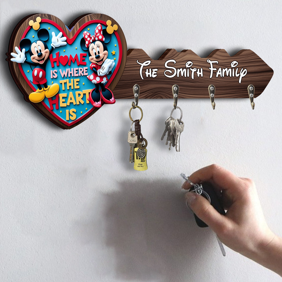 Home Is Where The Heart Is - Personalized Mouse Custom Shaped Key Rack