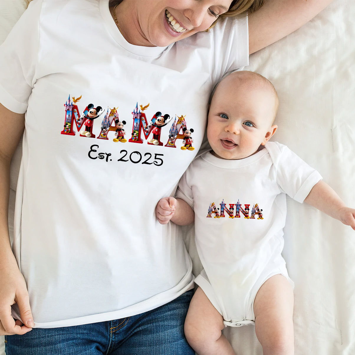 First Mother's Day Together - Personalized Mouse T-shirt And Baby Onesie