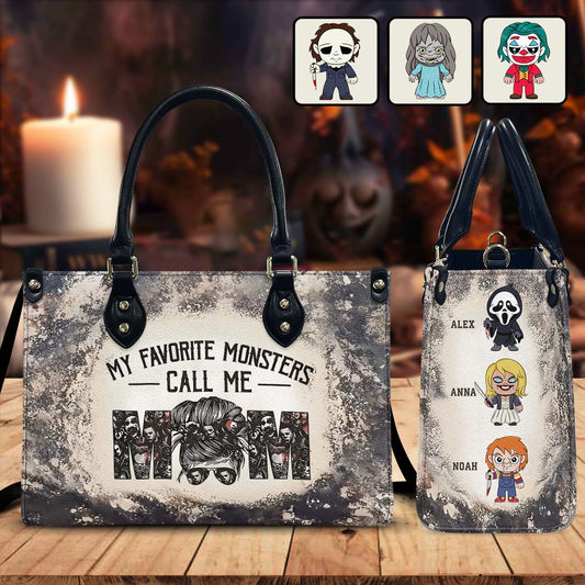 My Favorite Monsters Call Me Mom - Personalized Mother Leather Handbag