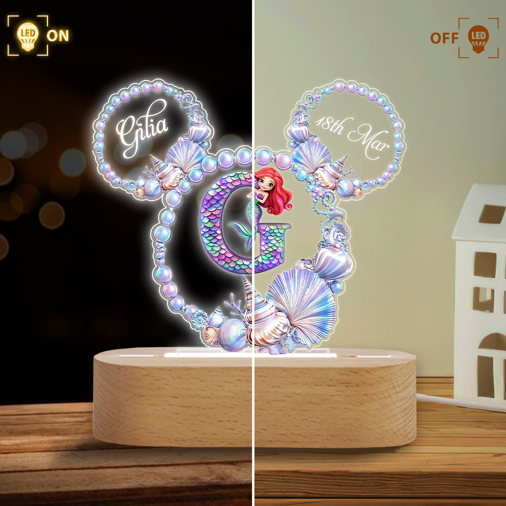 Magical Ocean Pearl Wreath Mermaid Letter - Personalized Kid Shaped Plaque Light Base
