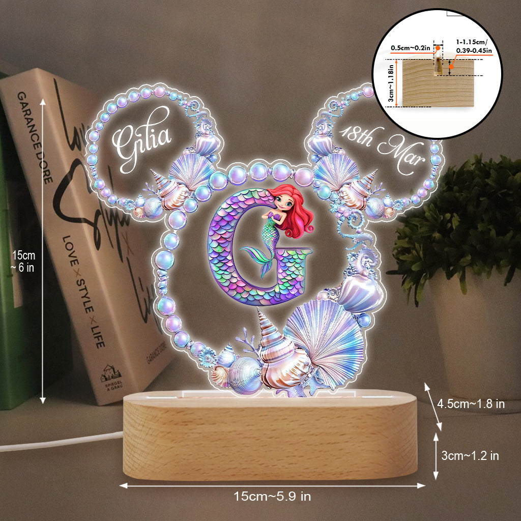 Magical Ocean Pearl Wreath Mermaid Letter - Personalized Kid Shaped Plaque Light Base