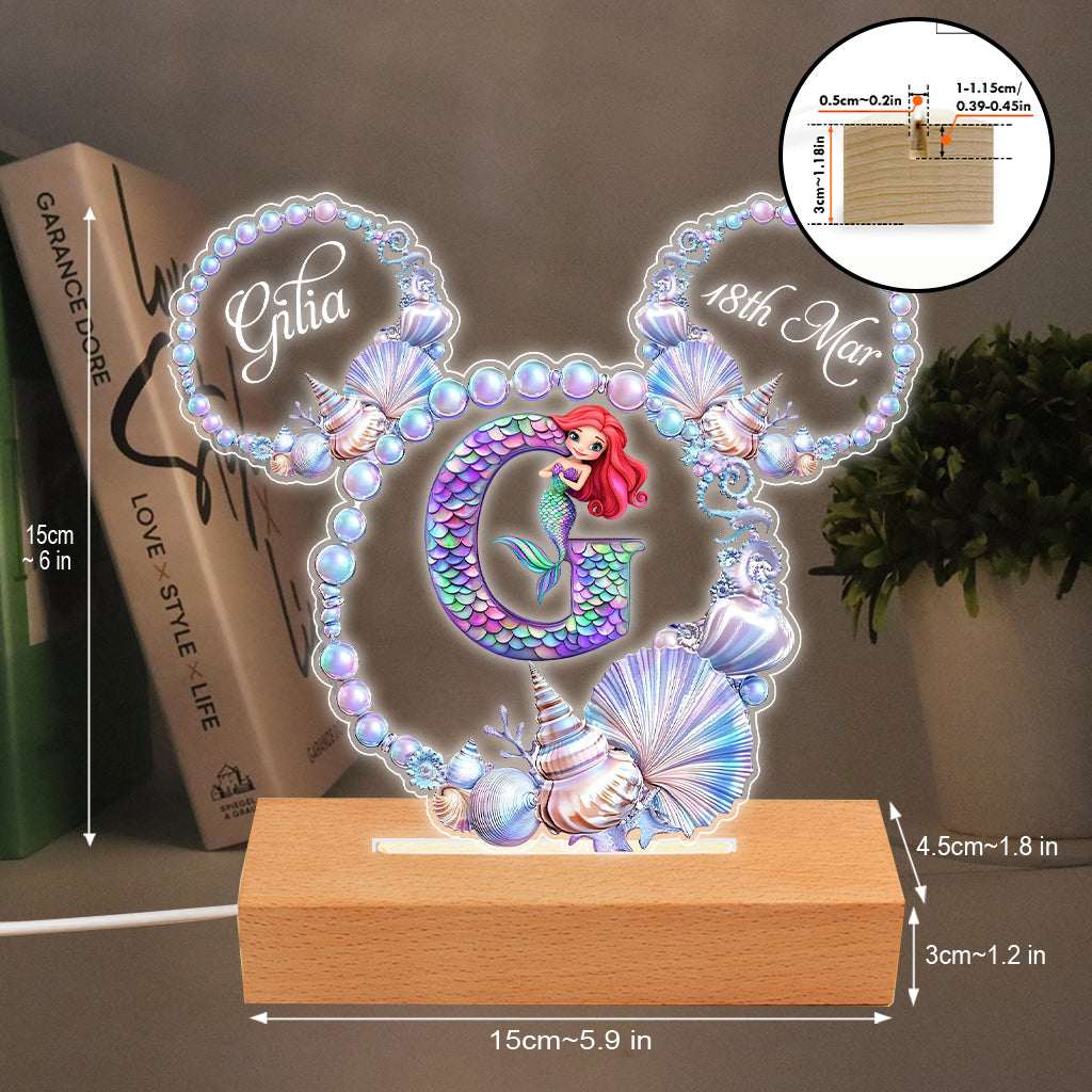 Magical Ocean Pearl Wreath Mermaid Letter - Personalized Kid Shaped Plaque Light Base