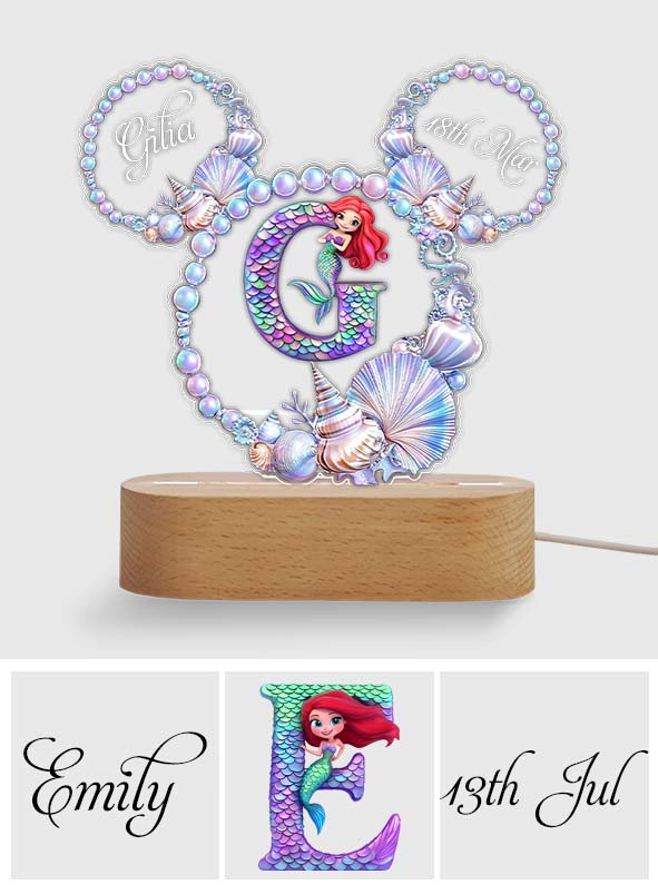 Magical Ocean Pearl Wreath Mermaid Letter - Personalized Kid Shaped Plaque Light Base