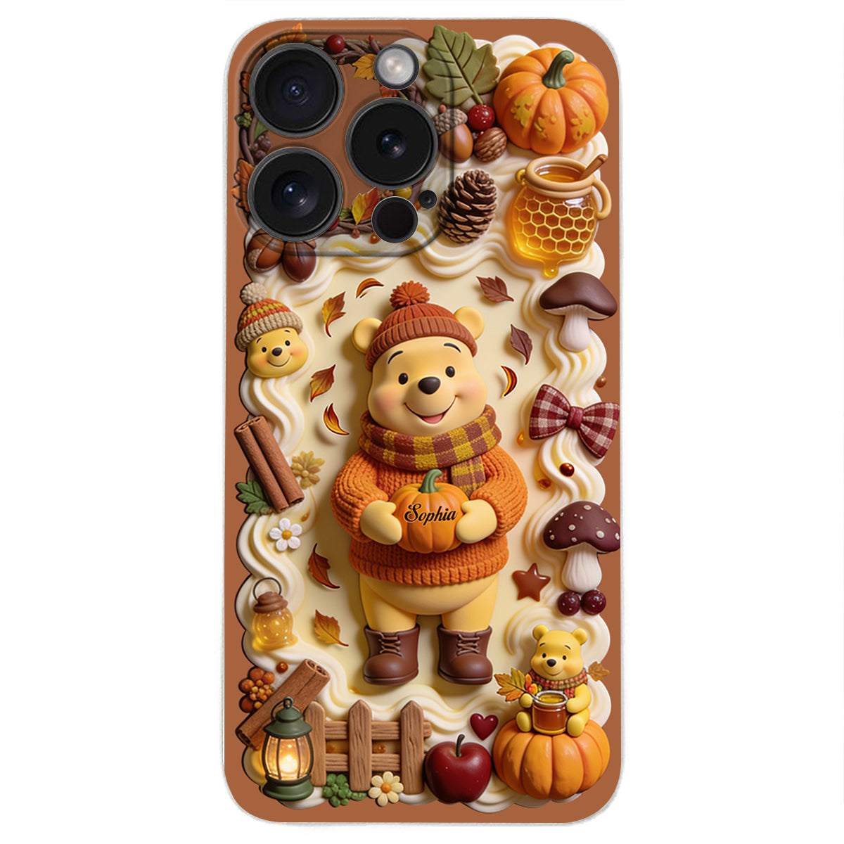 Cozy Vibe Cute Bear - Personalized Yellow Bear 3D Embossed Leather Phone Case
