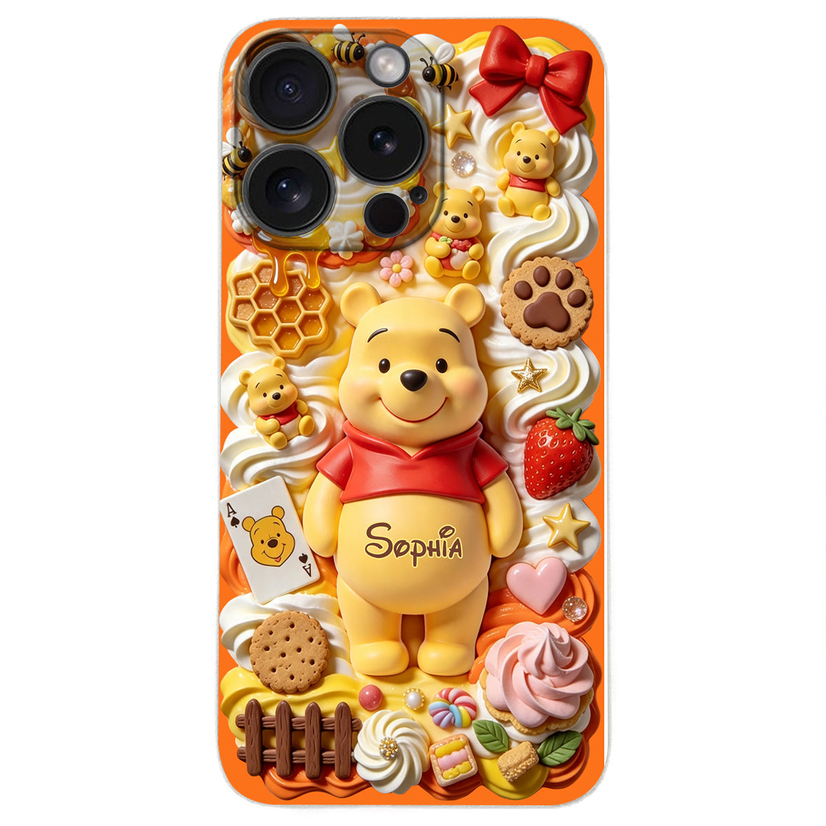 Sweet Bear - Personalized Yellow Bear 3D Embossed Leather Phone Case