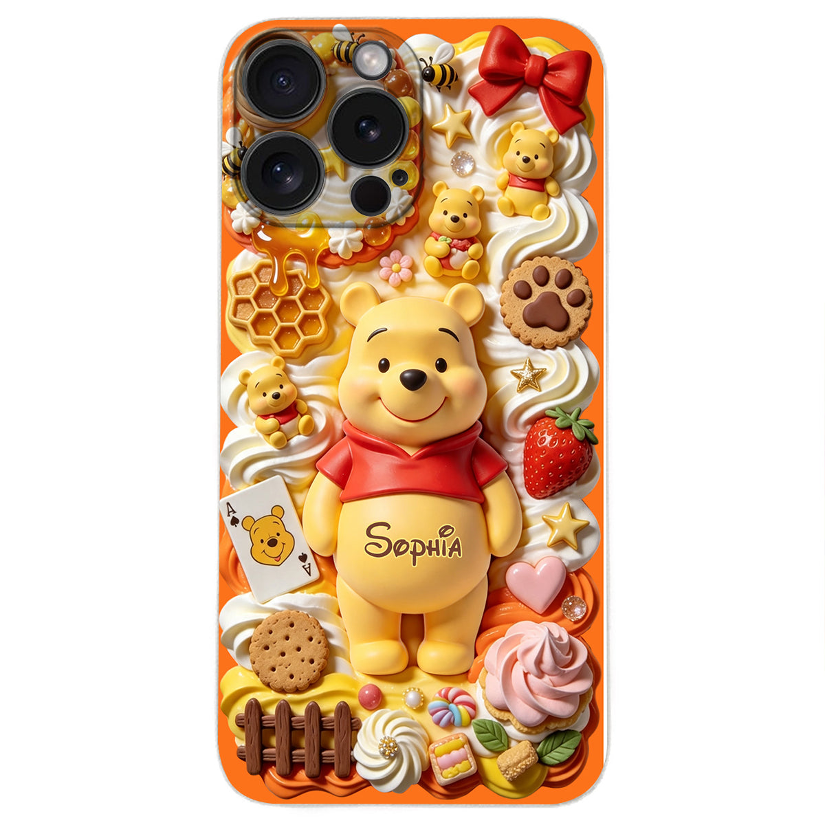 Sweet Bear - Personalized Yellow Bear 3D Embossed Leather Phone Case