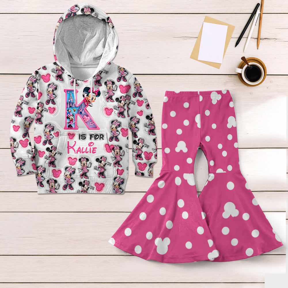 Cute Mouse Alphabet Letter - Personalized Mouse Kid Hoodie & Flare Leggings Set