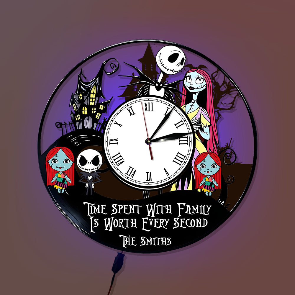 Time Spent With Family Is Worth - Personalized Nightmare LED Light Wall Clock