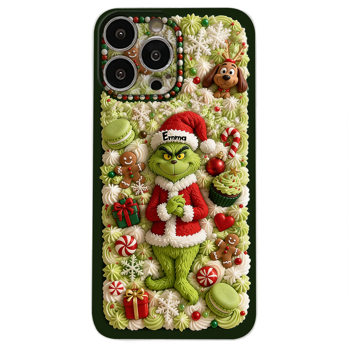 Christmas Green Character - Personalized Stole Christmas 3D Embossed Leather Phone Case