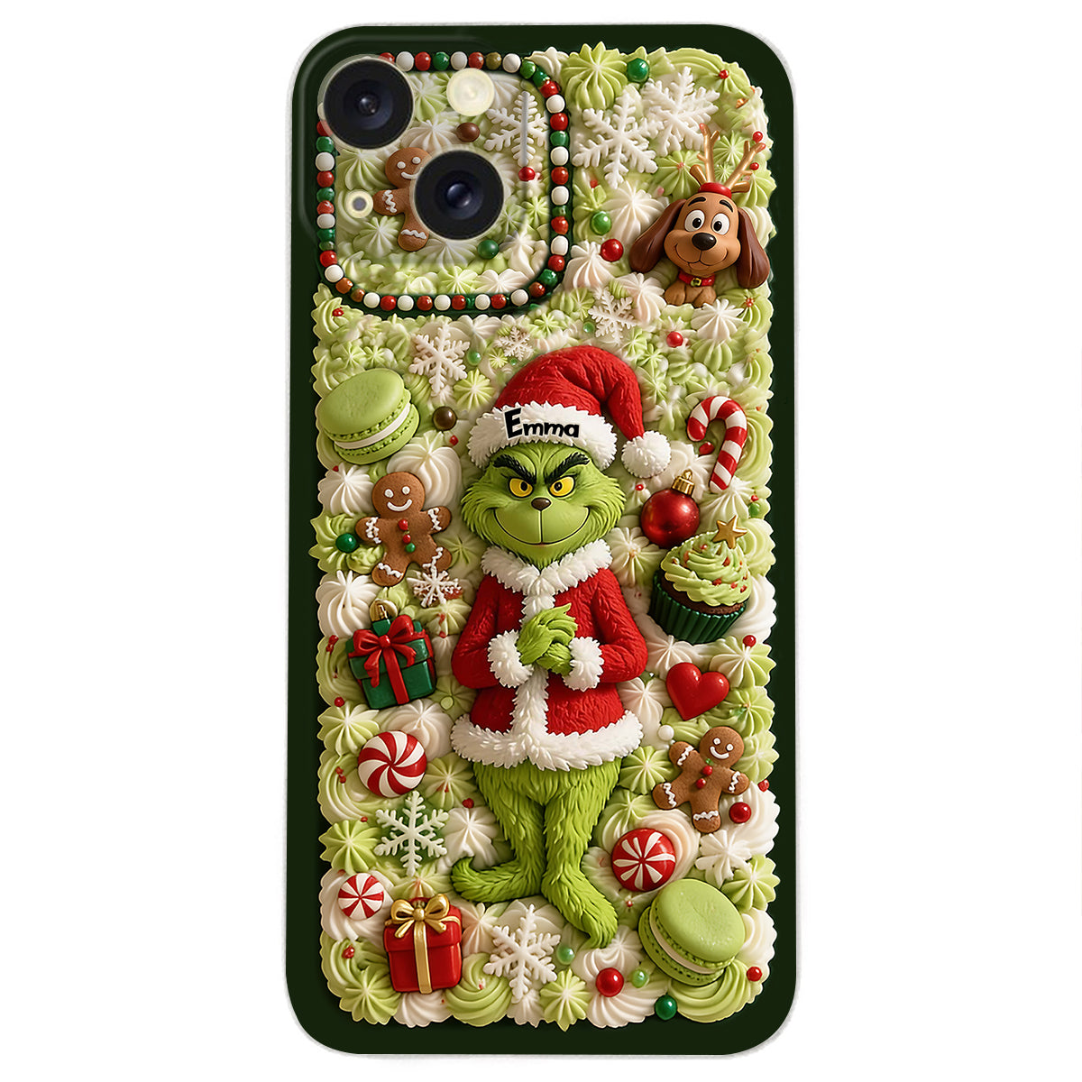 Christmas Green Character - Personalized Stole Christmas 3D Embossed Leather Phone Case