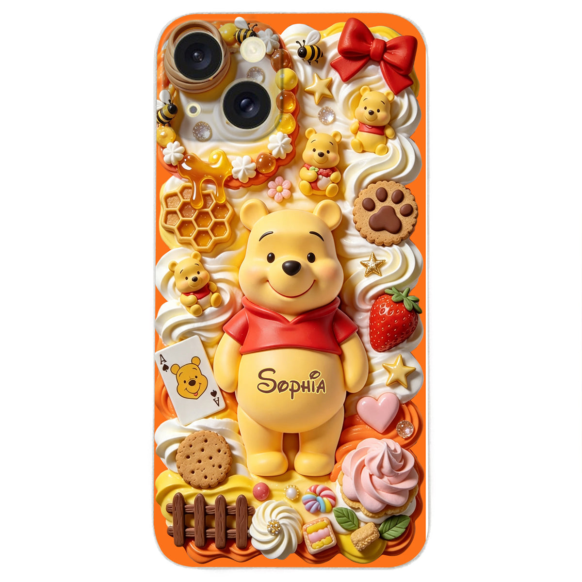 Sweet Bear - Personalized Yellow Bear 3D Embossed Leather Phone Case