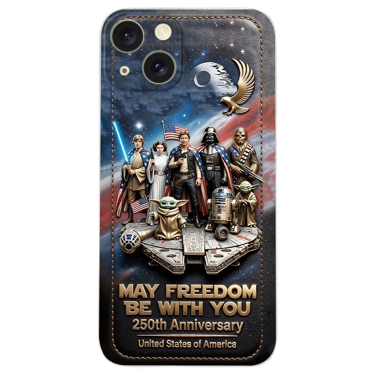 May Freedom Be With You - Personalized The Force 3D Embossed Leather Phone Case