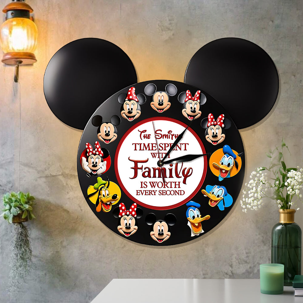Time Spent With Family Is Worth - Personalized Mouse LED Light Wall Clock