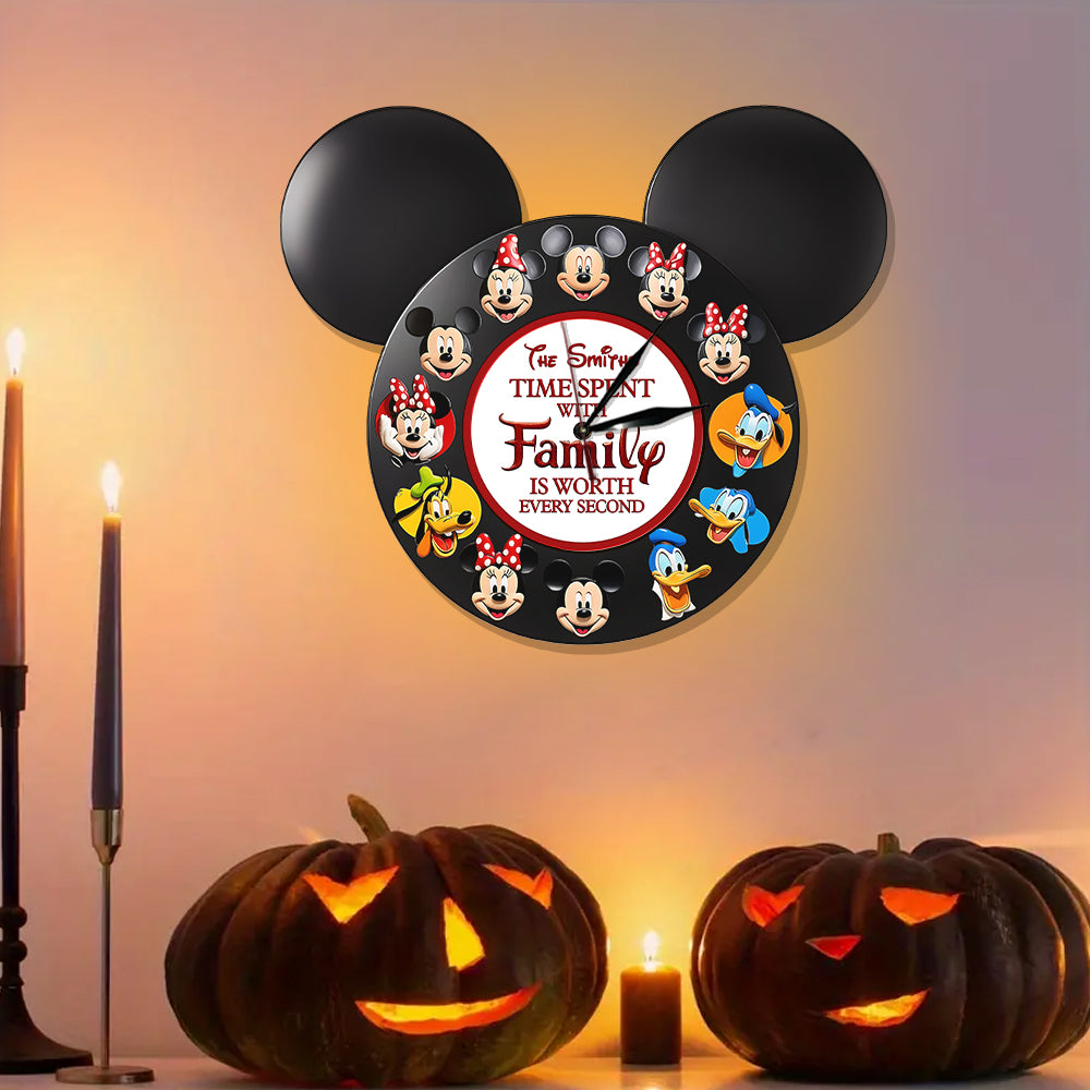 Time Spent With Family Is Worth - Personalized Mouse LED Light Wall Clock