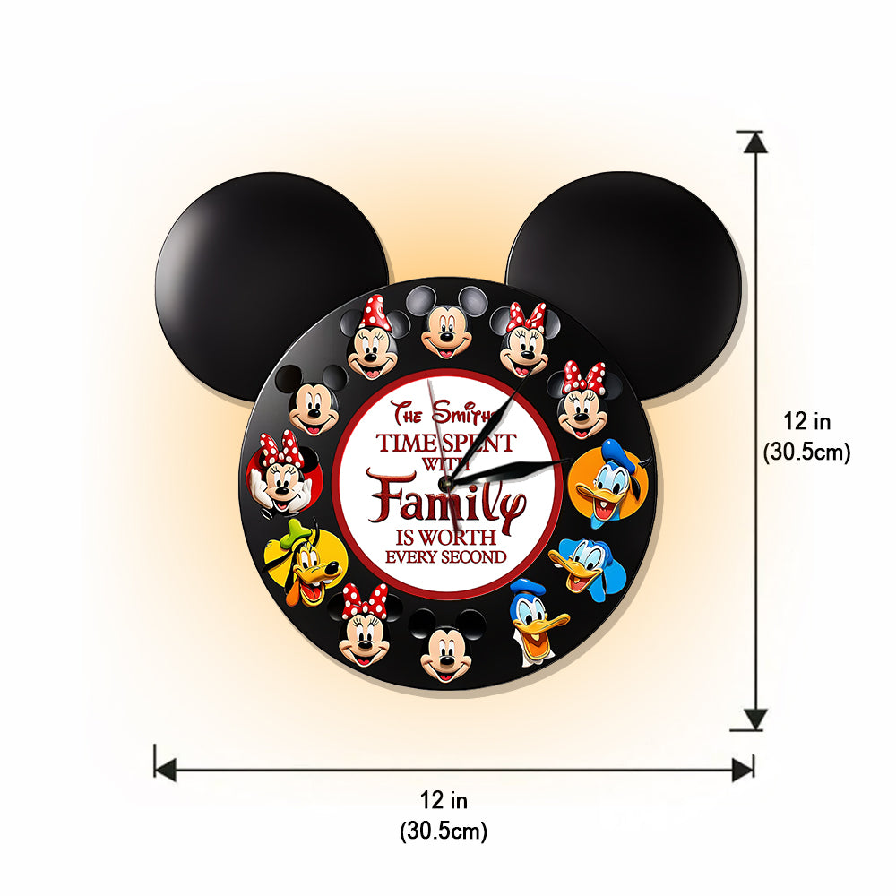 Time Spent With Family Is Worth - Personalized Mouse LED Light Wall Clock