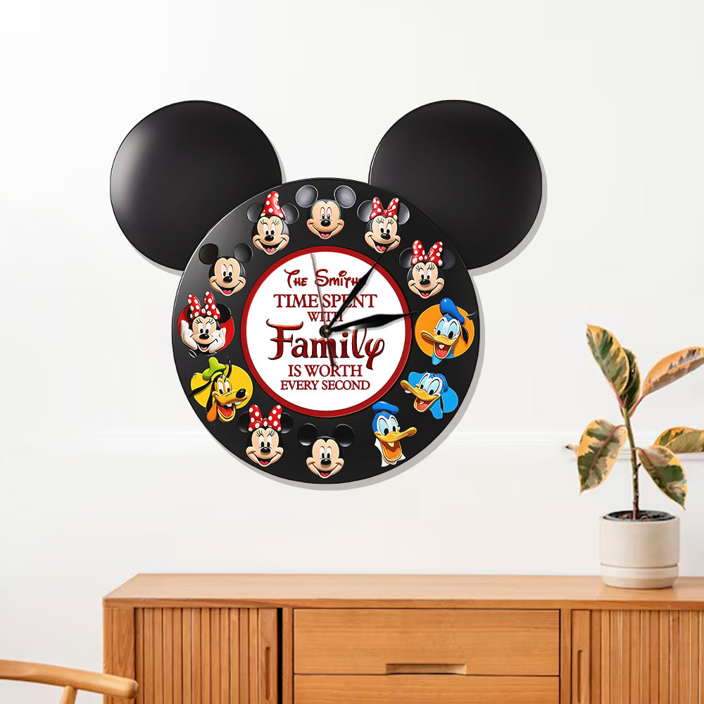 Time Spent With Family Is Worth - Personalized Mouse LED Light Wall Clock