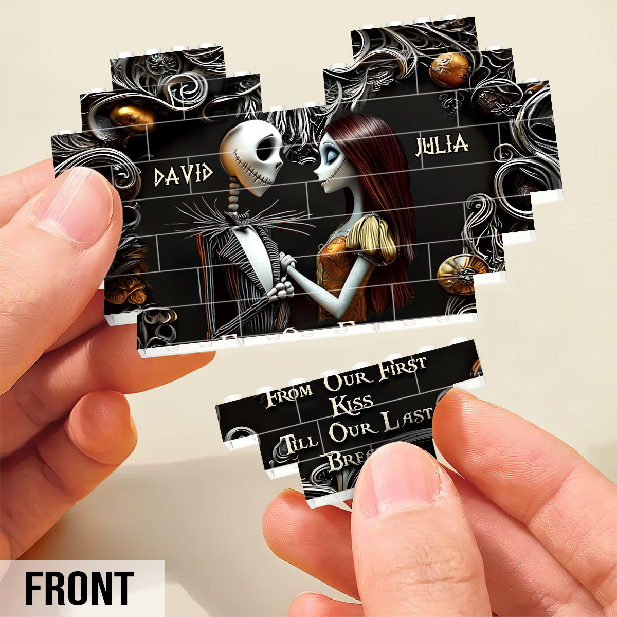 From Our First Kiss - Personalized Nightmare Heart Building Brick Blocks Printed On Both Sides