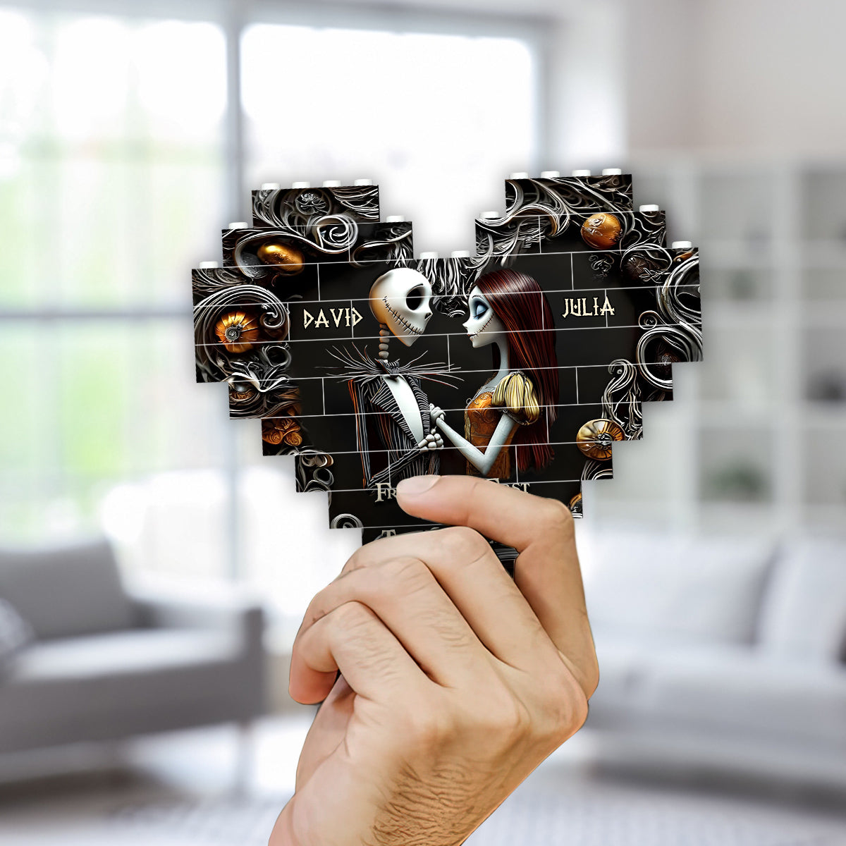 From Our First Kiss - Personalized Nightmare Heart Building Brick Blocks Printed On Both Sides