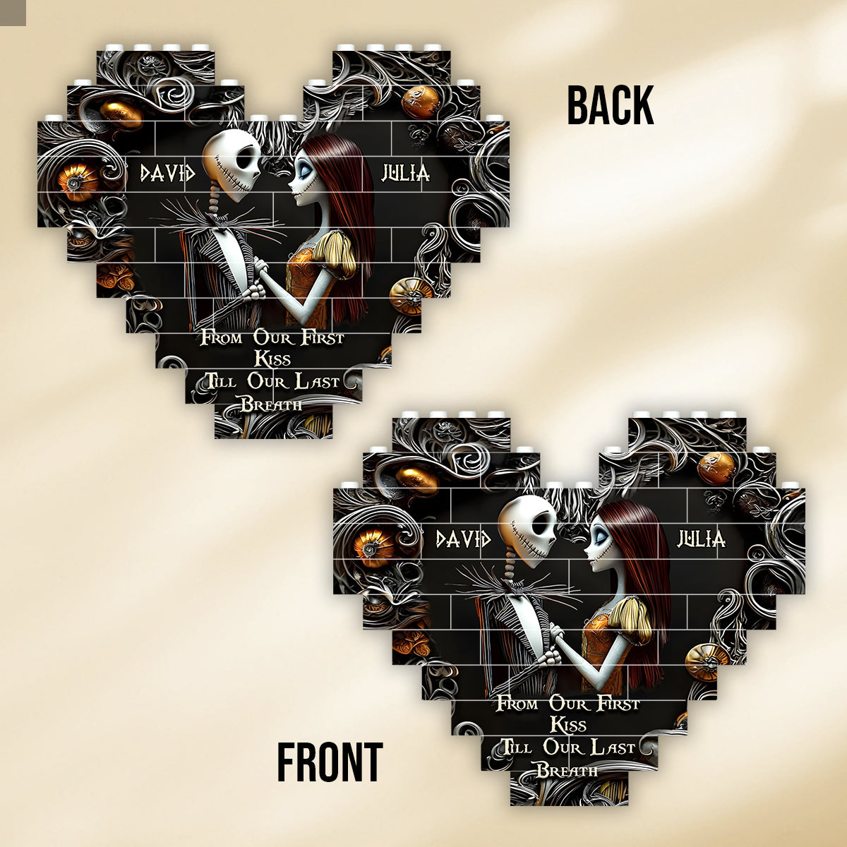 From Our First Kiss - Personalized Nightmare Heart Building Brick Blocks Printed On Both Sides