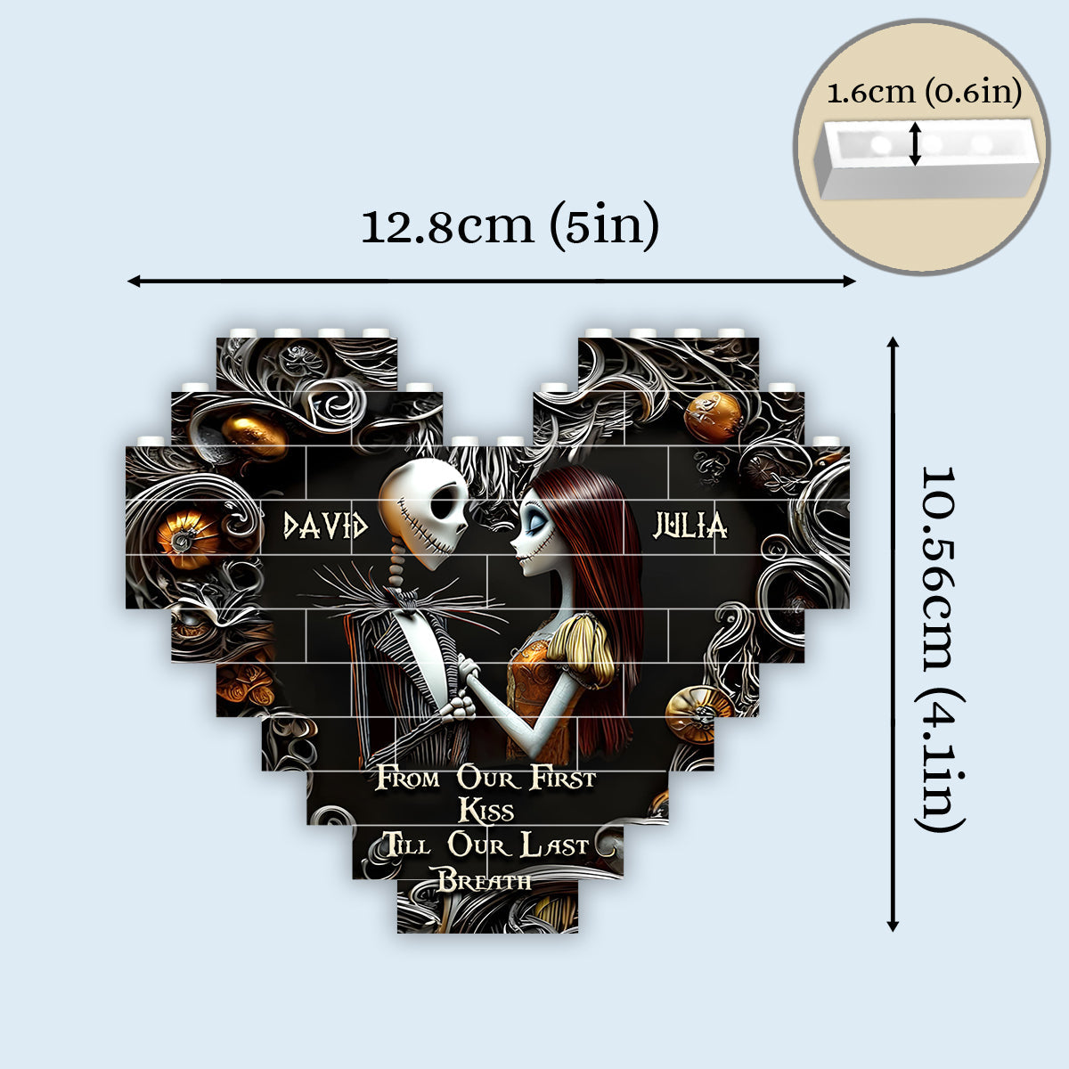 From Our First Kiss - Personalized Nightmare Heart Building Brick Blocks Printed On Both Sides