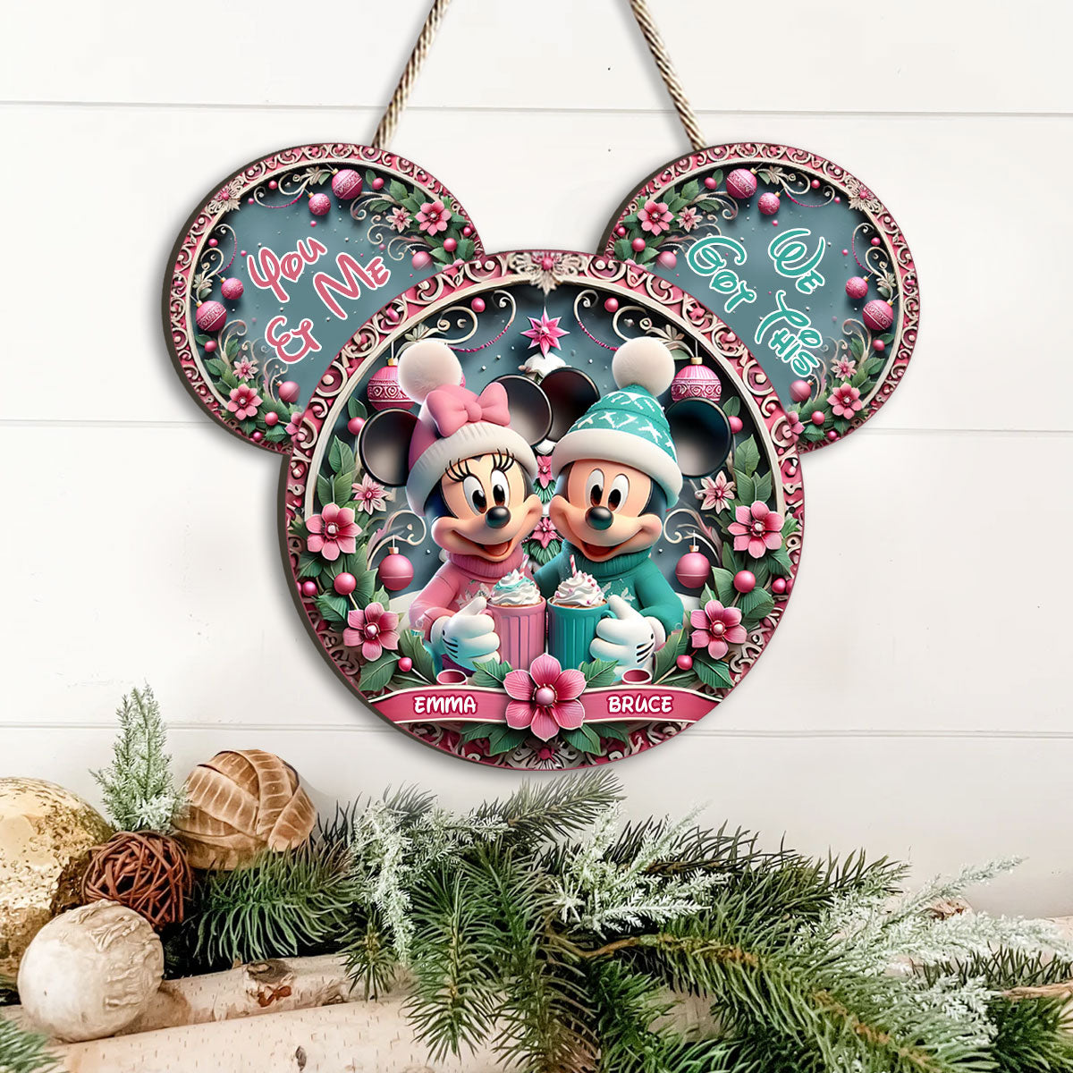Cute Mouse Couple - Personalized Mouse Custom Shaped Wood Sign