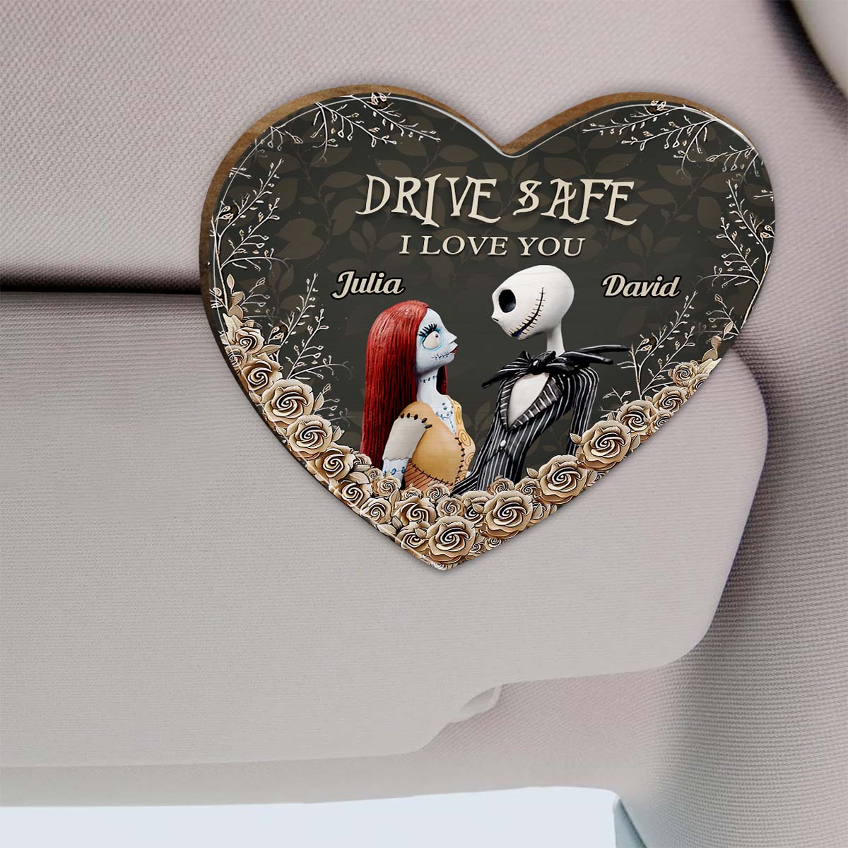 Drive Safe I Love You - Personalized Nightmare Shaped Car Visor Clip