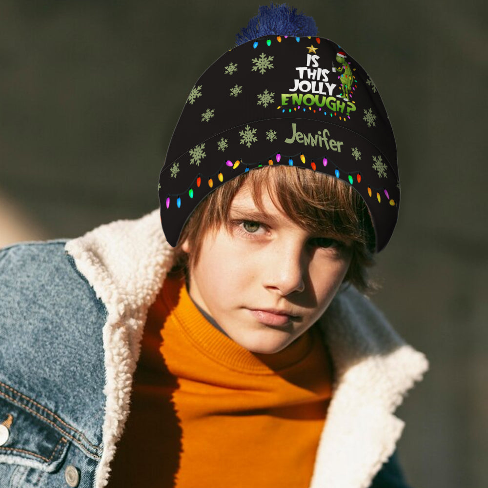 Is This Jolly Enough - Personalized Stole Christmas Beanie Hat