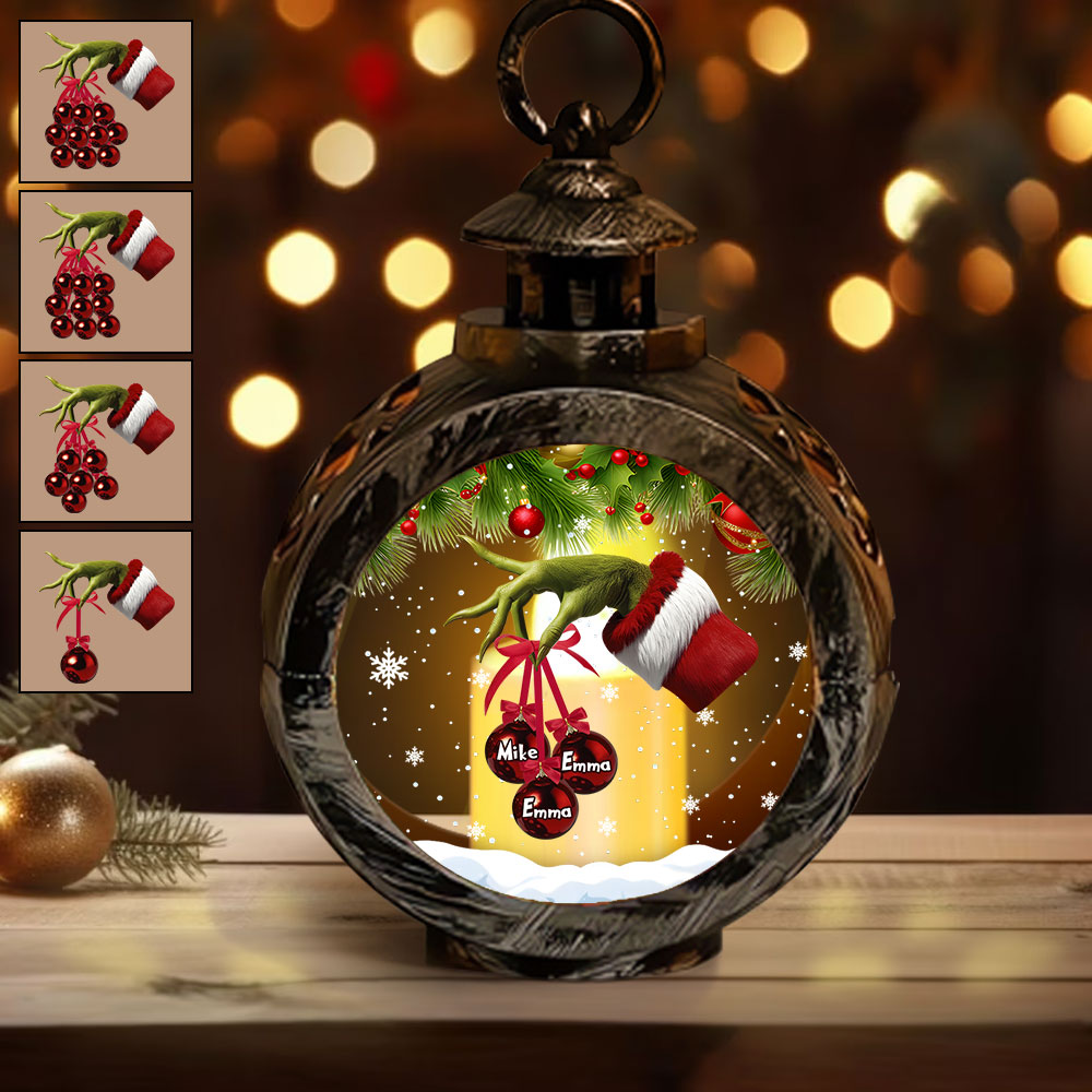 Merry Christmas - Personalized Family Round Lantern With Light