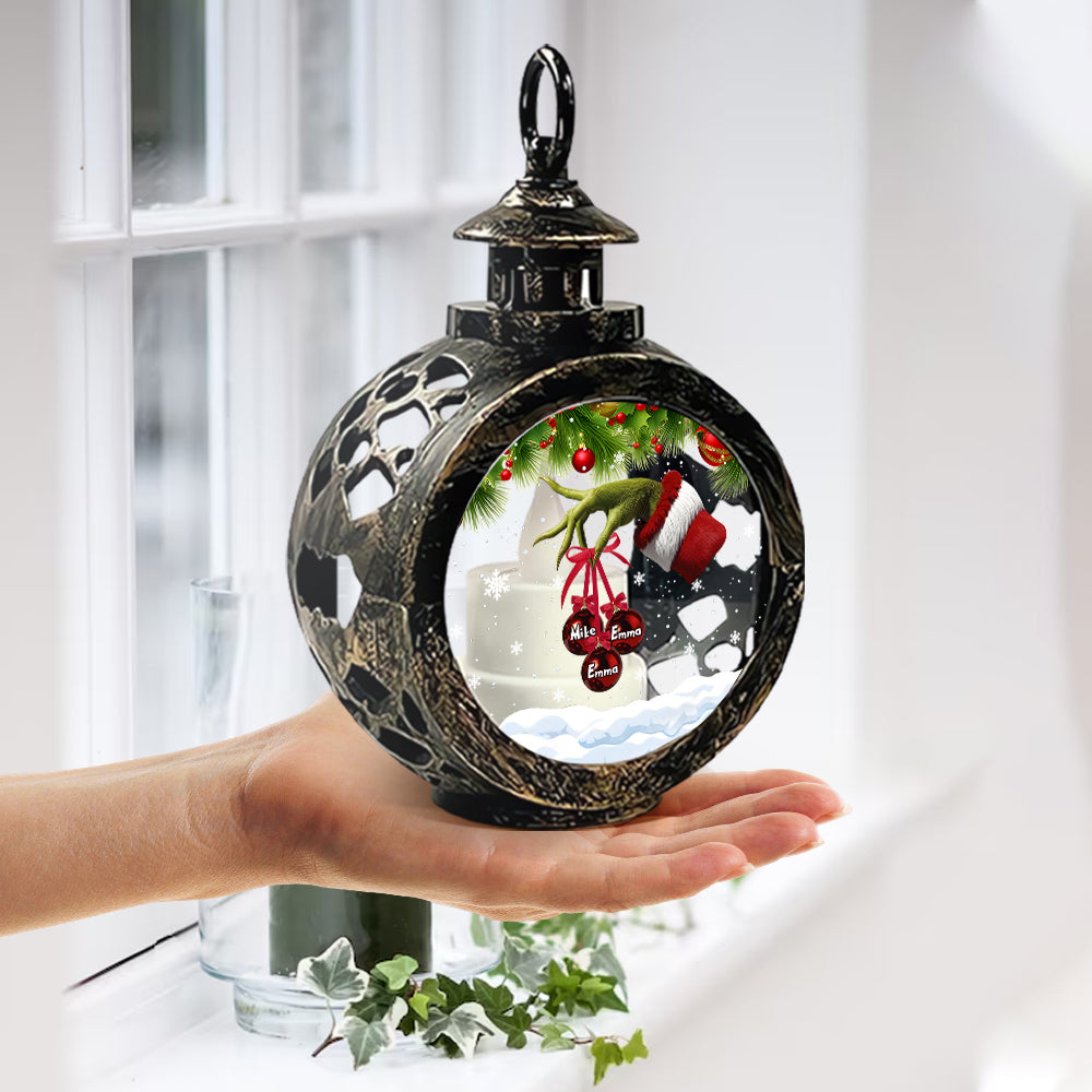 Merry Christmas - Personalized Family Round Lantern With Light