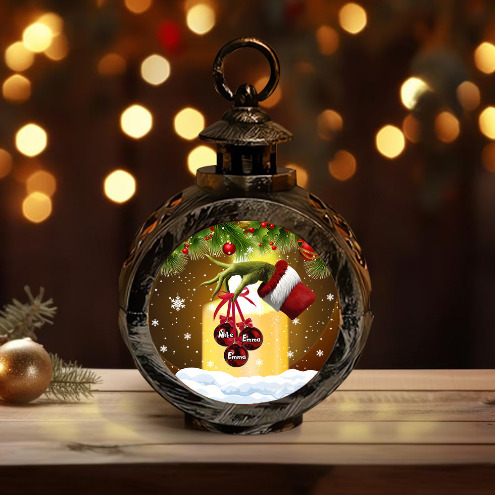 Merry Christmas - Personalized Family Round Lantern With Light