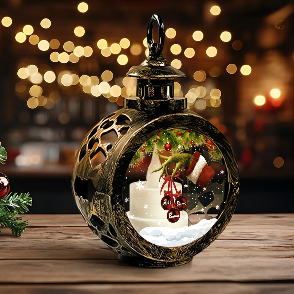 Merry Christmas - Personalized Family Round Lantern With Light