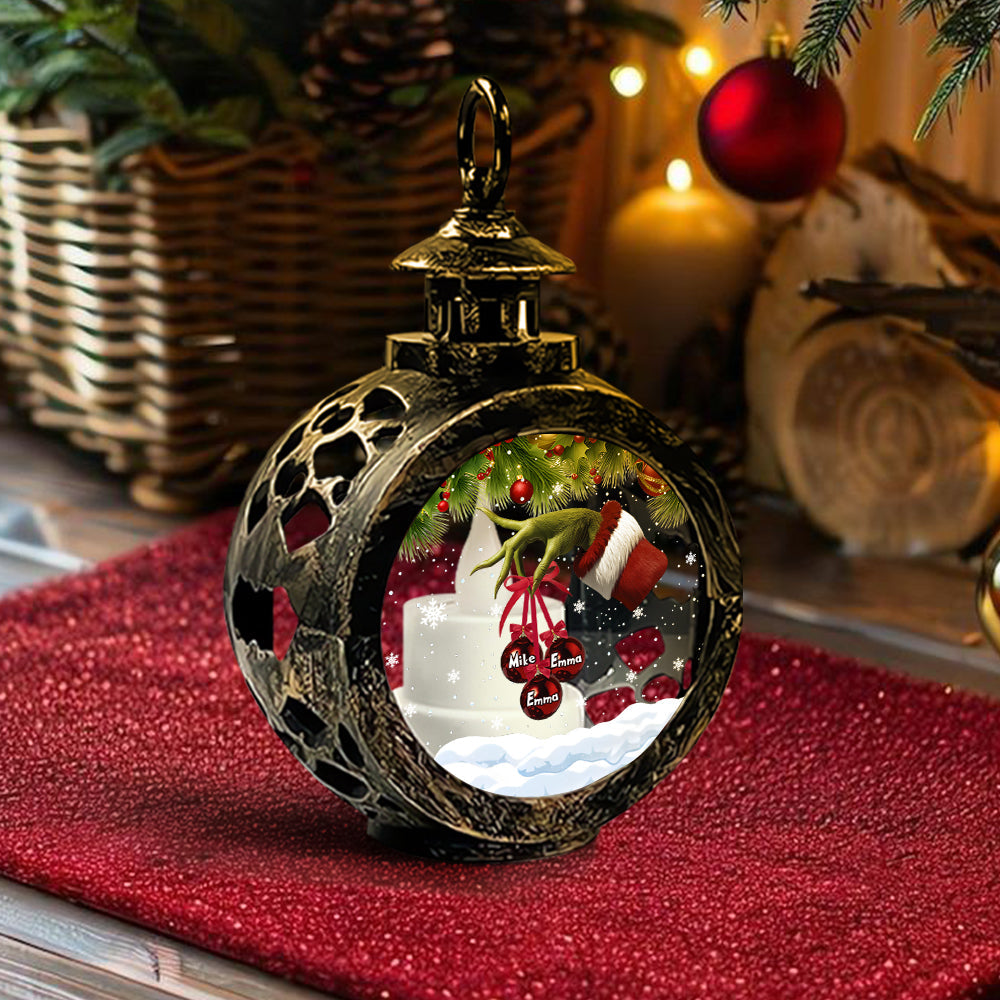 Merry Christmas - Personalized Family Round Lantern With Light