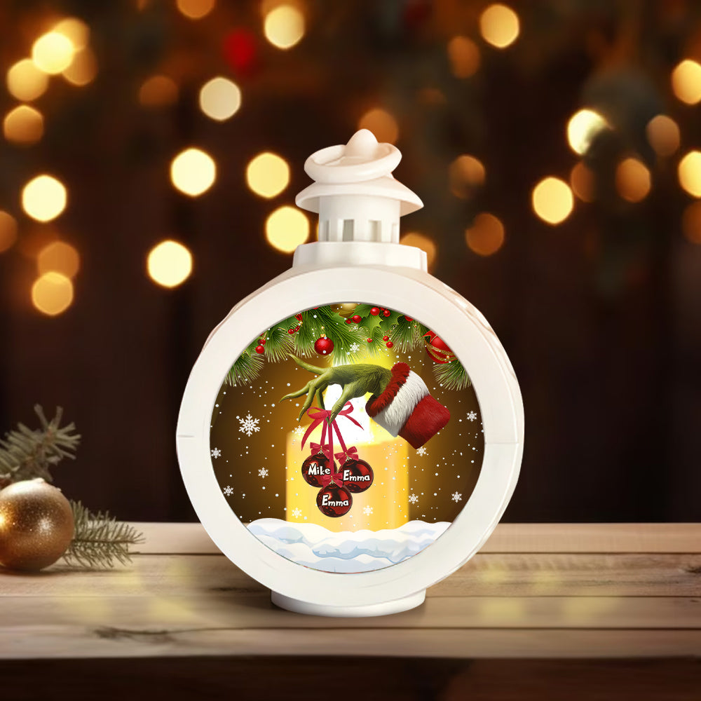 Merry Christmas - Personalized Family Round Lantern With Light