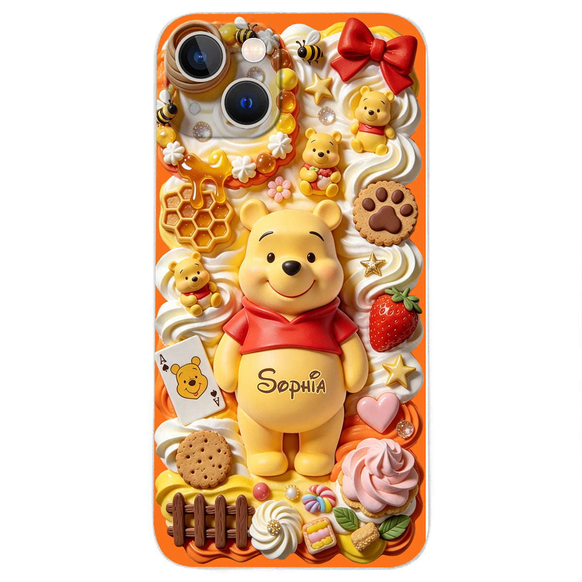 Sweet Bear - Personalized Yellow Bear 3D Embossed Leather Phone Case