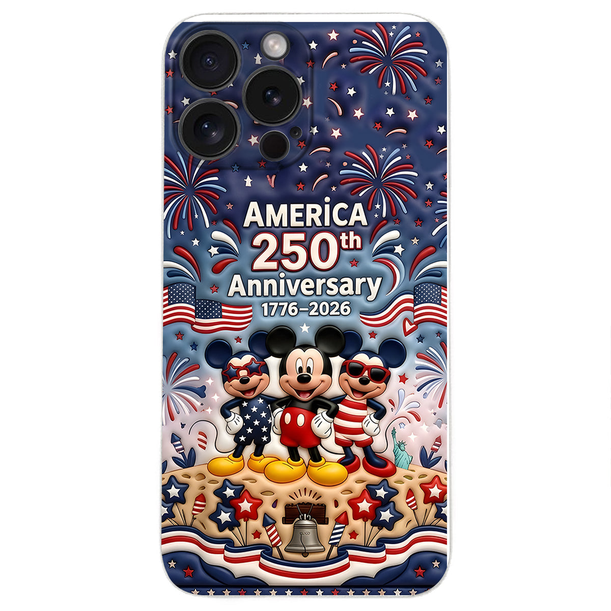 Cute Mouse USA 250th Anniversary - Personalized Mouse 3D Embossed Leather Phone Case