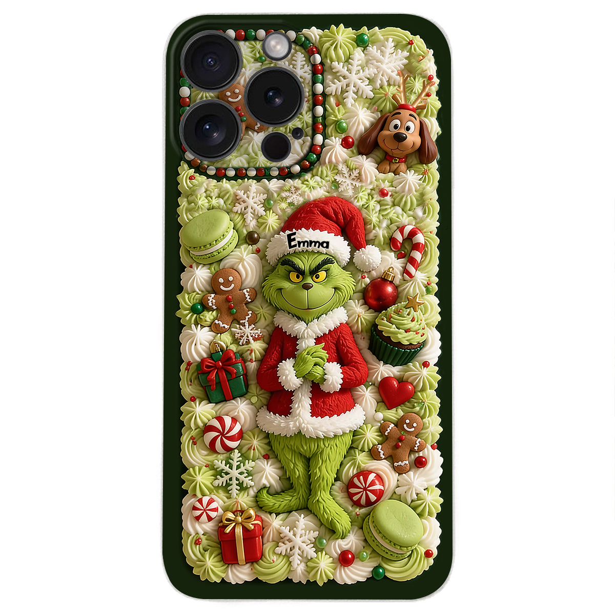 Christmas Green Character - Personalized Stole Christmas 3D Embossed Leather Phone Case