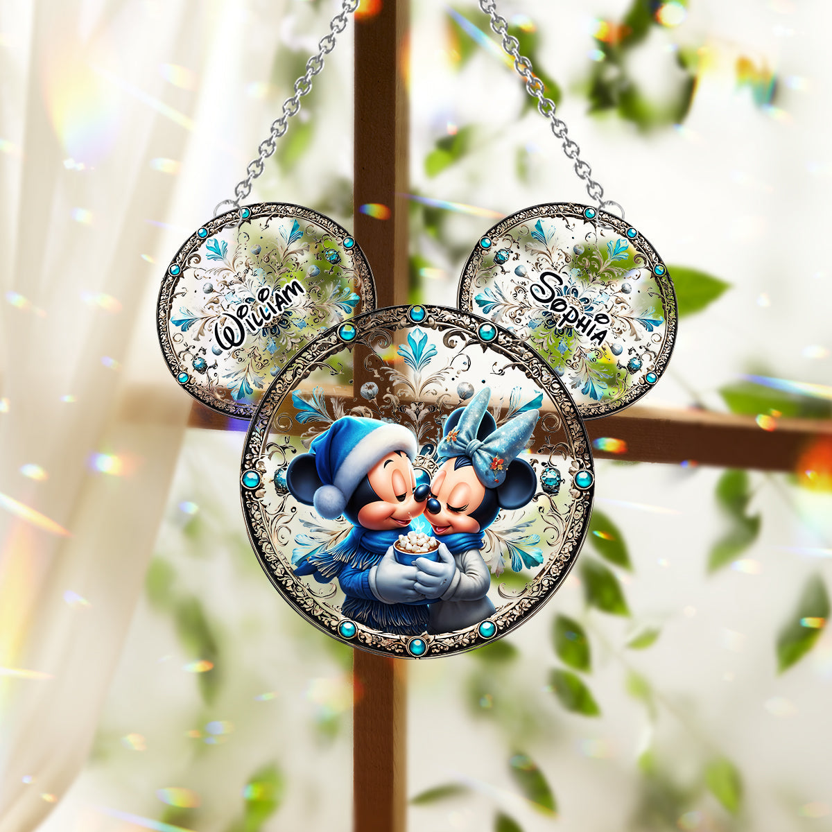 Mouse Couple - Personalized Mouse Window Hanging Suncatcher Ornament